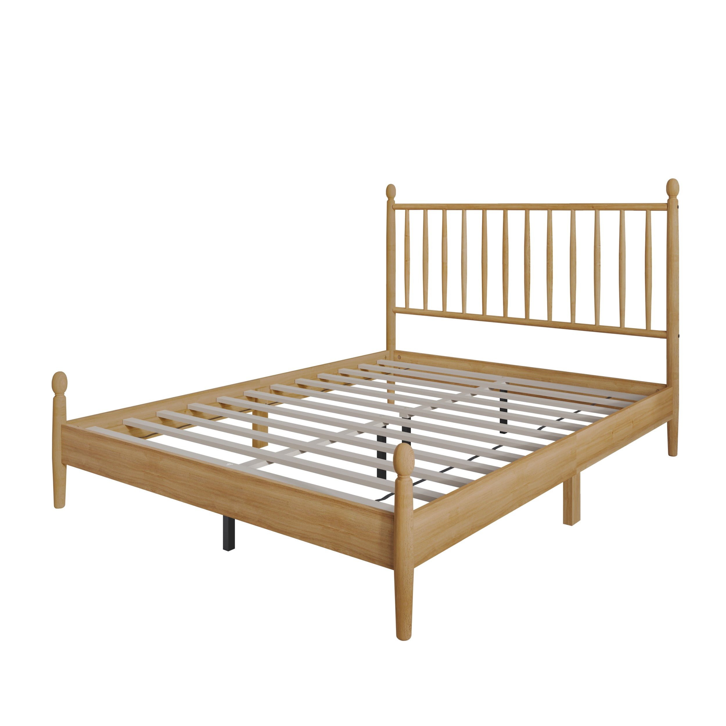 Home Design Downey Solid Wood Twin Platform Bed With Spindle Headboard, No Box Spring Required, Light Oak