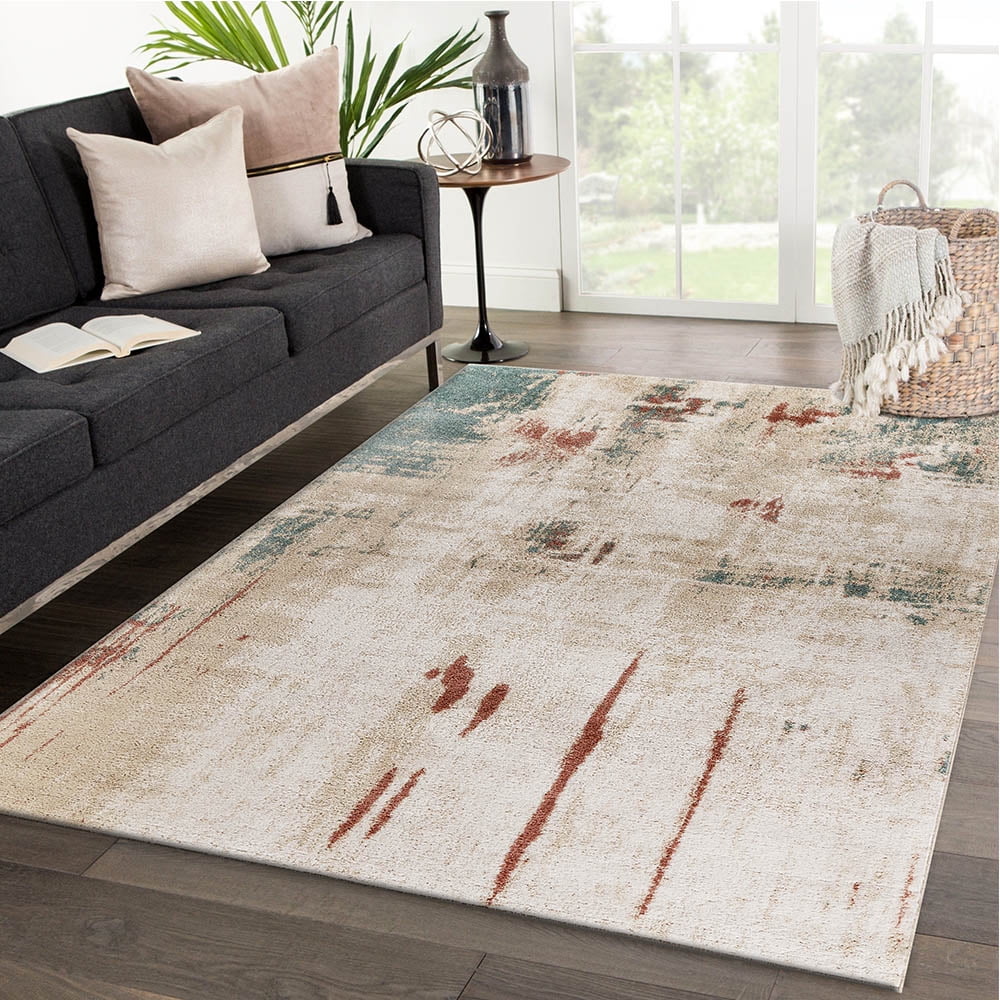 LR Home Abstract Distressed 5x8 Cream Watercolor Area Rug