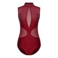thumbnail image 3 of TiaoBug Women's Sleeveless Ballet Dance Leotard Shiny Rhinestone Gymnastics Bodysuit Dancewear Burgundy S, 3 of 7