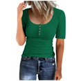 thumbnail image 1 of SDNall T-shirt Femme Col Rond Boutonné Manches Courtes Ample, 1 of 9