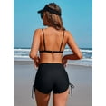 thumbnail image 3 of Charmo Women Scalloped Swim Shorts Drawstring Board Shorts Swimsuit Bottom, 3 of 7
