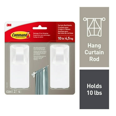 Command White Curtain Rod Hooks, 2 Hooks, 4 Adhesive Strips
