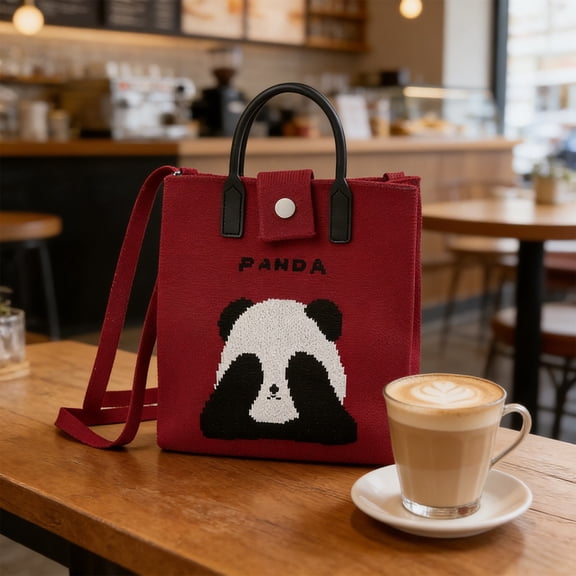 Gumesh Everyday Panda Tote Bag – Soft Rubber Handle Casual Tote for Women, Lightweight Spacious Handbag for Work, Errands, Weekend Outings (Red)