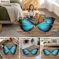thumbnail image 6 of 7ft Washable Round Rug, Blue Butterfly Non-Slip Circle Area Rug for Living Room Dining Room, Vintage Brown Wood Grain Retro Bug Indoor Floor Mat for Home Decor, 6 of 9