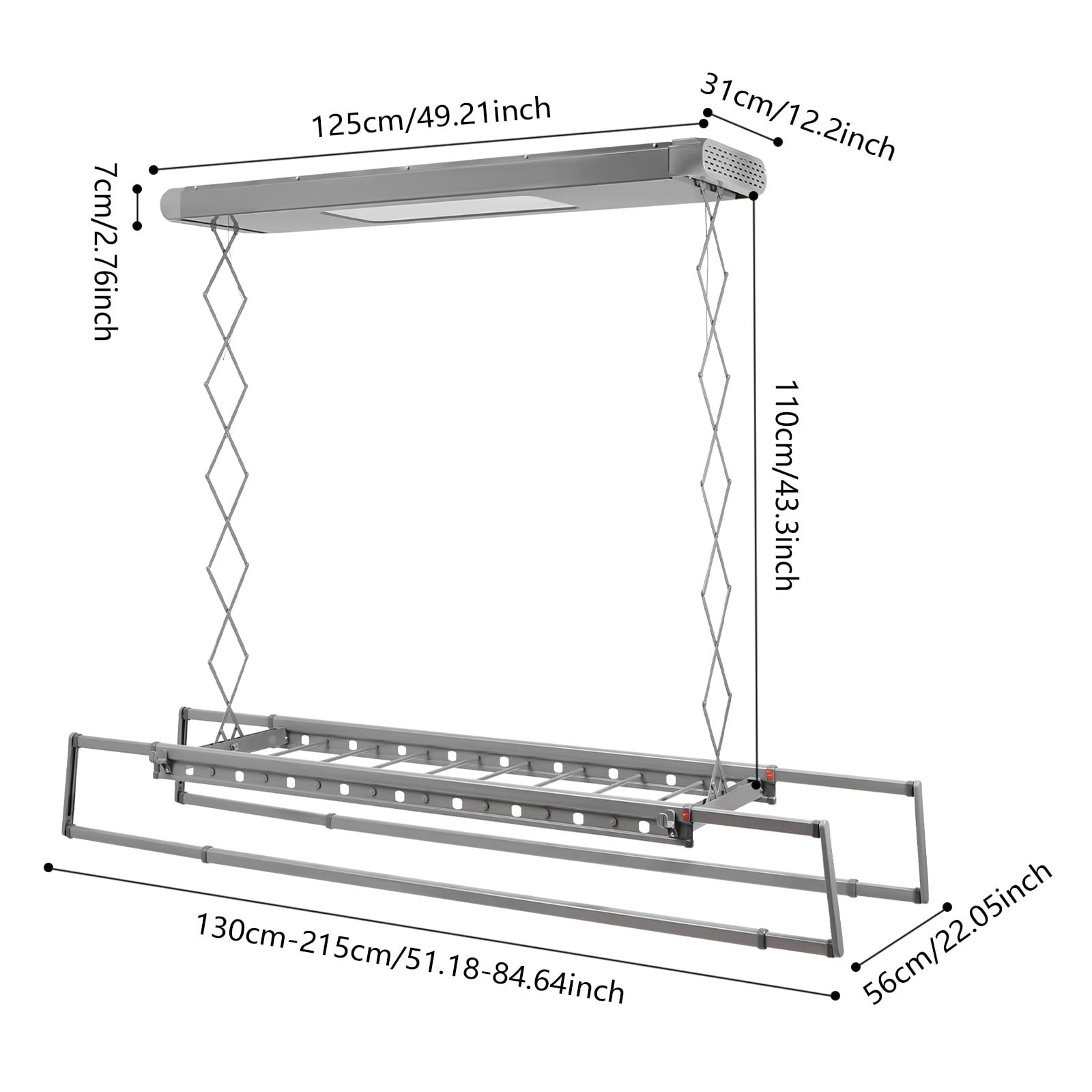 1 PCS Gray Electrical Airing Rack, Airing Rack with Remote Control, Electrical Airing Rack with Light, Overall Load-bearing Capacity: 35kg/77.16 lbs, 110V