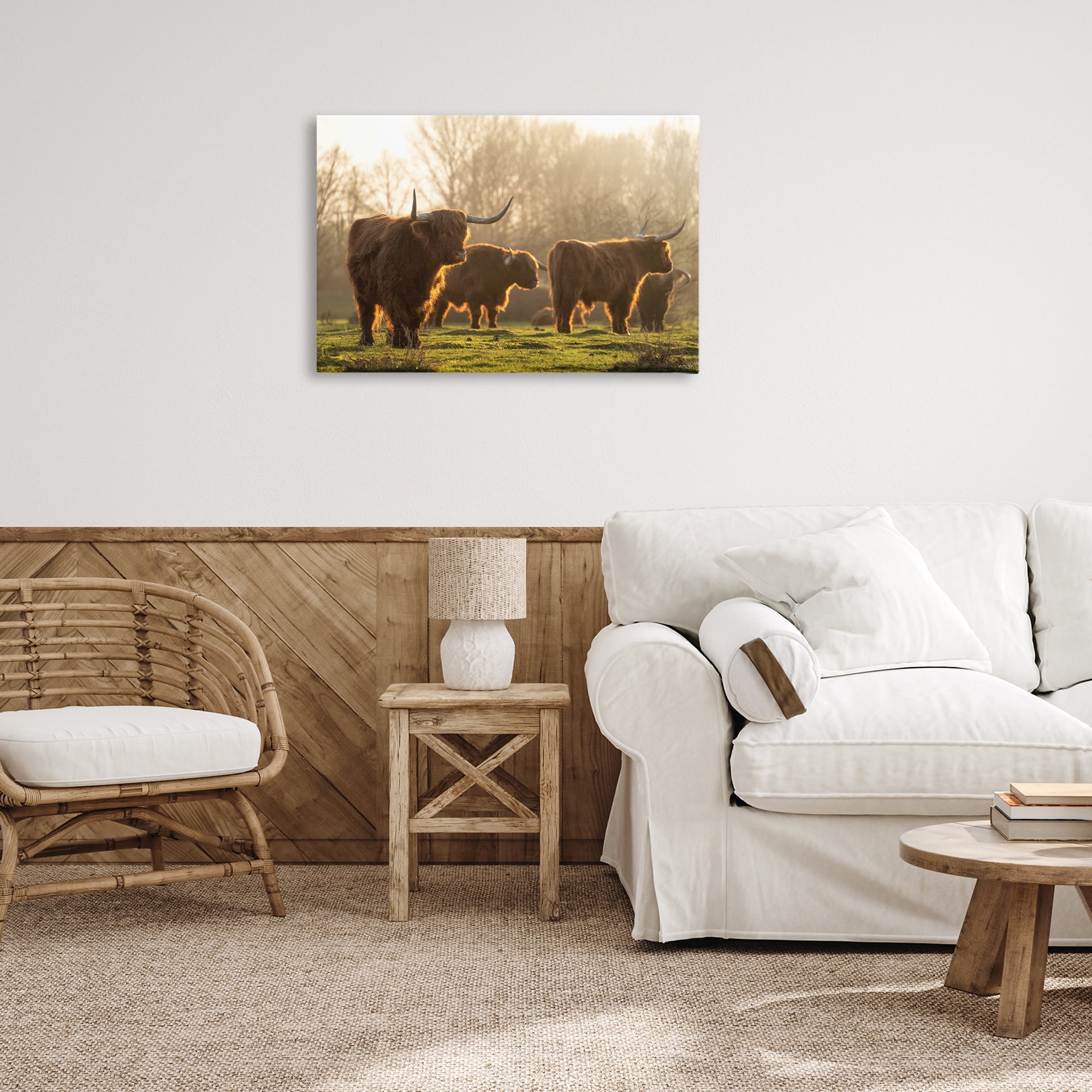 Stupell Industries Longhorns in Foggy Pasture Animals & Insects Photography Gallery Wrapped Canvas Art Print Wall Art, 30 x 20