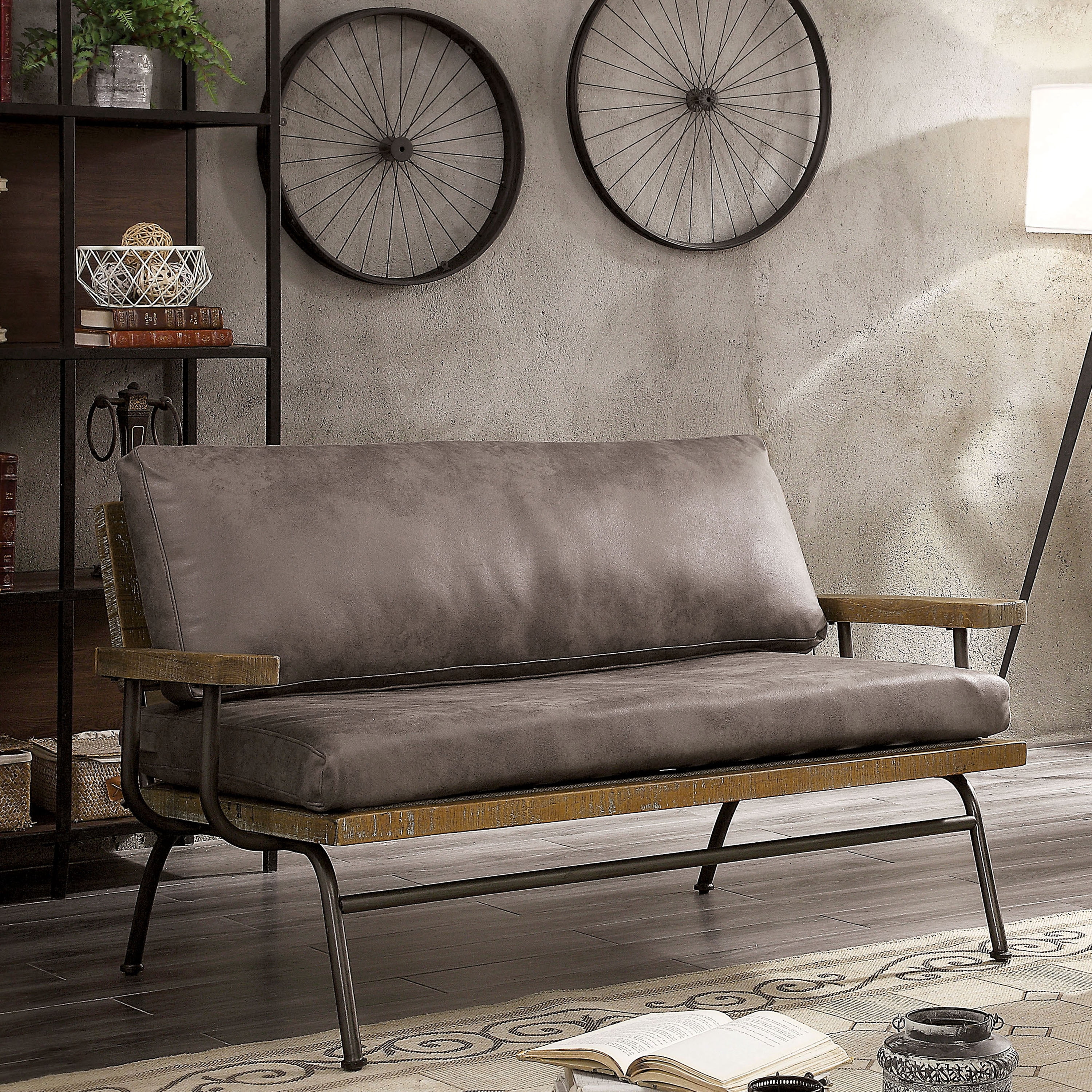Furniture of America Solero Rustic Padded Loveseat, Ash Brown