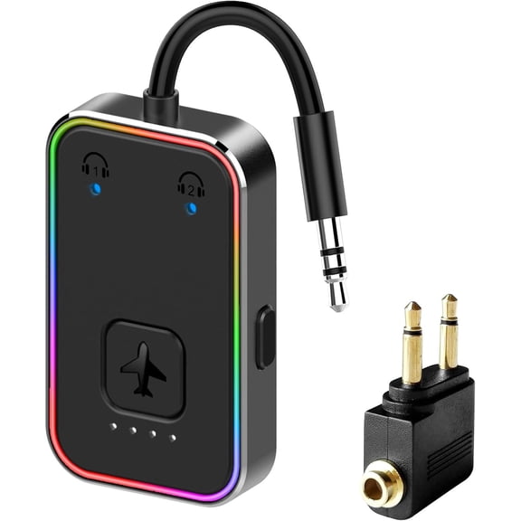 Wiher Bluetooth 5.4 Transmitter Receiver, 2-in-1 Airplane Wireless Adapter forFlight,Tv,Pc,Gym,Switch,Supports to 2 AirPods/Headphones;Audio AUX Receiver for Car/Home Stereo Black