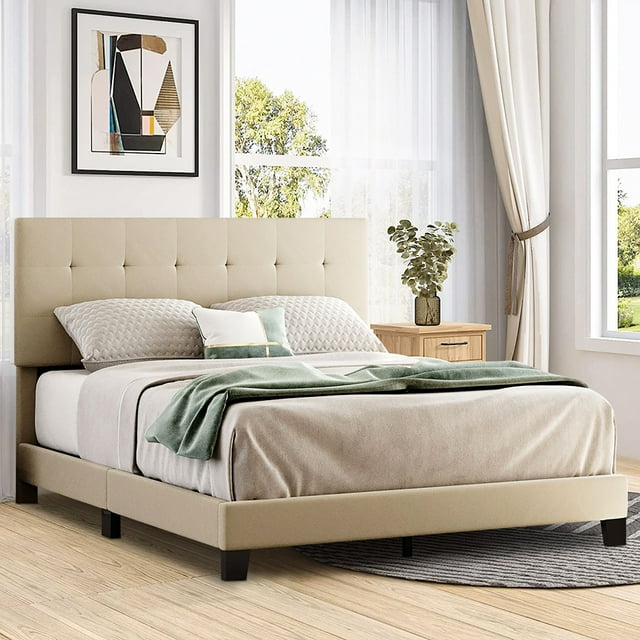 Clearance!Queen Platform Bed Frame with Headboard, Heavy Duty Fabric