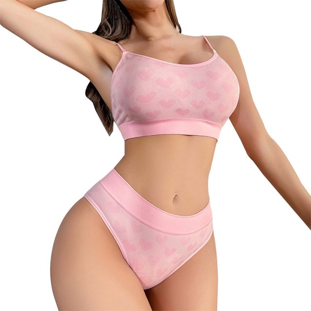 Gibobby Conjunto Lencería Tanga Y Bralette Liguero con Medias y Tanga Lingerie Set de Dormir Mujer Lenceria Mujer Talla Grande Mujer Sexy Bralette y Tanga Pijamas en Pareja(Rosa, M)
