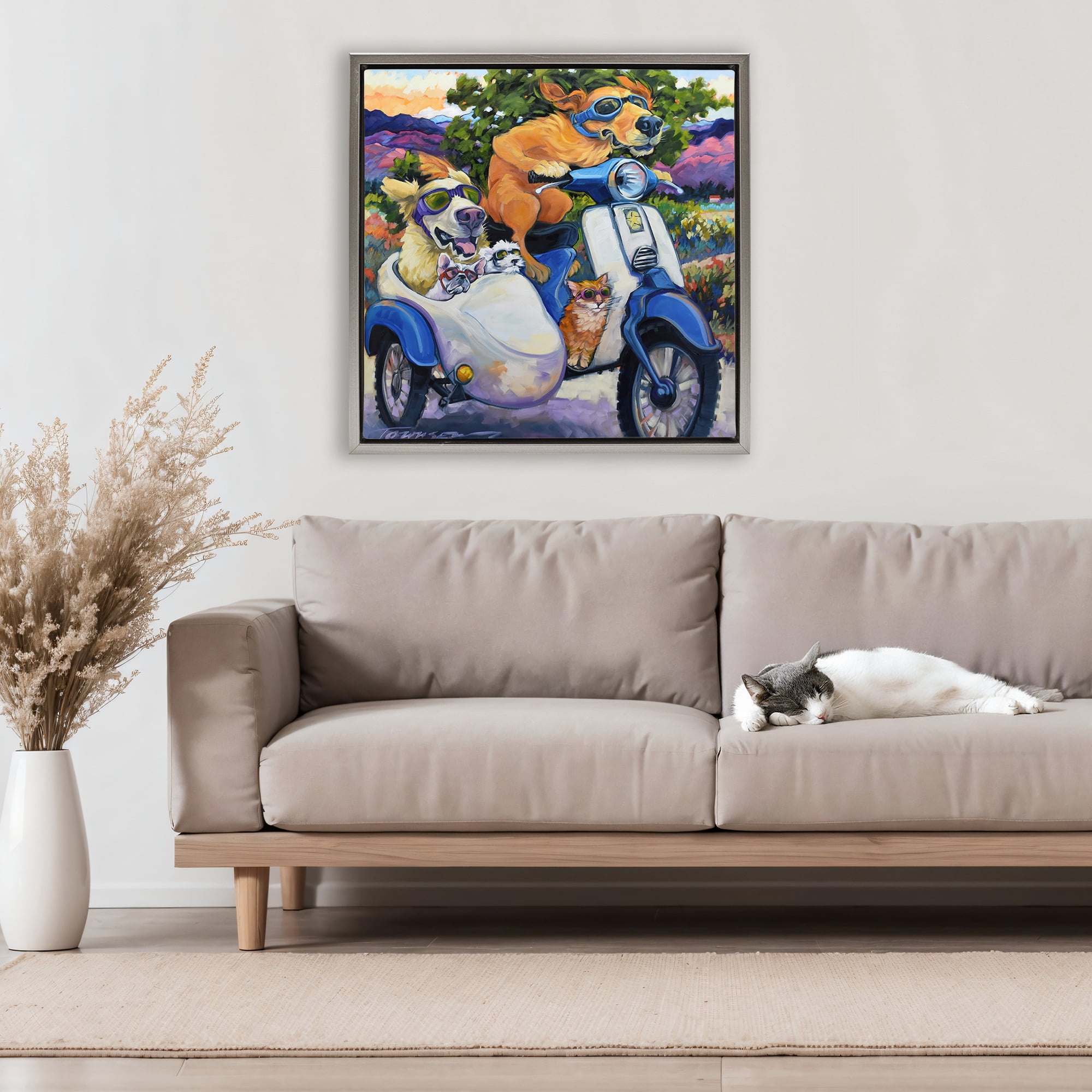 Stupell Industries All Doggled Up Sidecar Gray Framed Floater Canvas Wall Art, design by CR Townsend