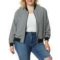 thumbnail image 6 of MODA NOVA Juniors Plus Size Contrast Trim Zipper Hip Length Bomber Jacket, 6 of 7
