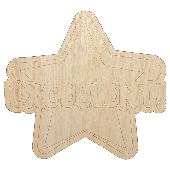 Excellent Star Teacher School Motivation Wood Shape Unfinished Piece Cutout Craft DIY Projects - 4.70 Inch Size - 1/8 Inch Thick