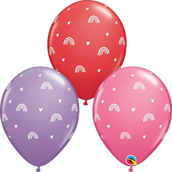 11 inch Qualatex Boho Rainbows & Hearts Latex Balloons (50 Pack) - Party Supplies Decorations