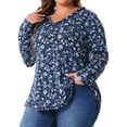 thumbnail image 4 of Agnes Orinda Women's Plus Size Floral Tops V Neck Long Sleeve T Shirt Ruffle Tunic Blouses 2X Navy Blue, 4 of 6