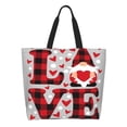 thumbnail image 2 of Bingfone Canvas Tote Bag for Women with Inner Pocket Aesthetic Cute Shopping Tote Bags Reusable Grocery Bags-Buffalo Plaid Love And Gnome, 2 of 9