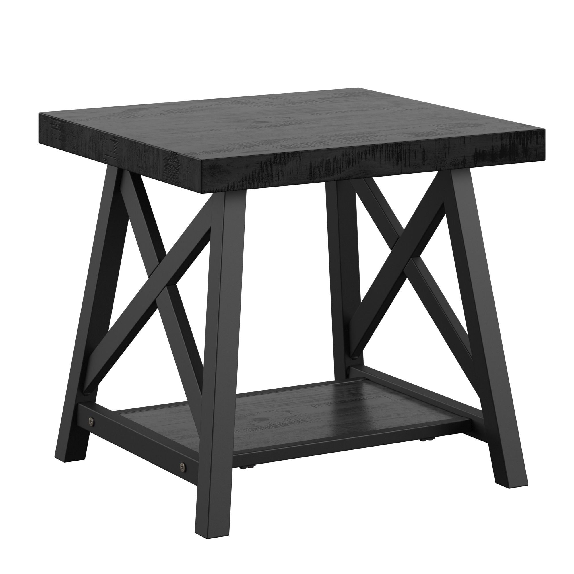 Weston Home Westyn Rustic X Base Wood End Table with Shelf, Black