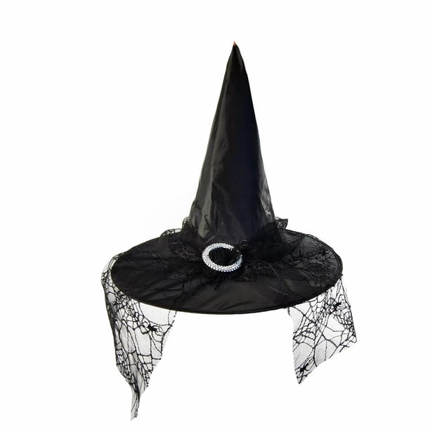 Sombrero de bruja para disfraz, cosplay, fiesta, gorra con velo, 38 x 36,5 cm