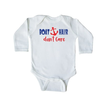 

Inktastic Boat Hair Don t Care Anchor Sailing - Red Blue Gift Baby Boy or Baby Girl Long Sleeve Bodysuit