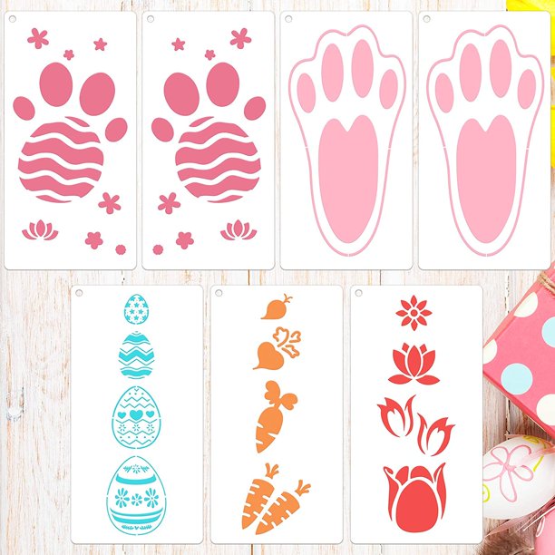 7 pieces easter stencil bunny footprint template creative easter footprint stencil egg flower carrot stencils reusable plastic craft drawing painting stencil for kids card wooden scrapbook party favor walmart com