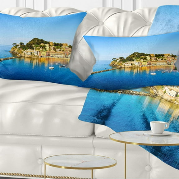 Designart Sestri Levante Silence Bay Sea - Seashore Throw Pillow - 12x20