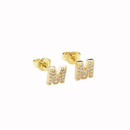 Bonjour Jewelers 14k Yellow Gold Created Diamond Initial M Letter Stud Earrings Plated
