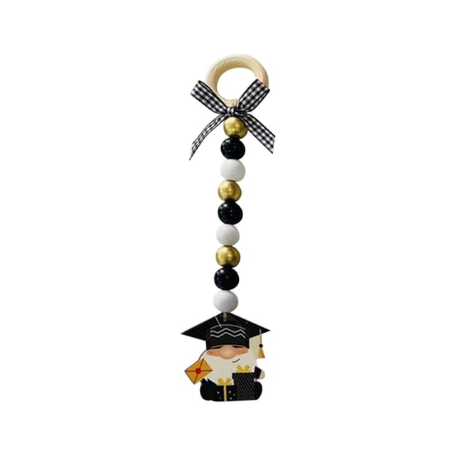 Colgante de gnomo de graduación con cuentas y birrete: adorno conmemorativo para cordón, ideal para fiestas universitarias o para colgar en el hogar, el árbol o la puerta
