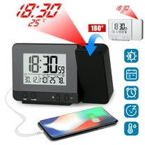 Projection Alarm Clock for Bedroom, Digital Project Ceiling Clock, Thermometer Hygrometer Weather Station, 180°Projector, Dimmer, USB Charger, 12/24H, Snooze, LCD Display Dual Alarm Clocks
