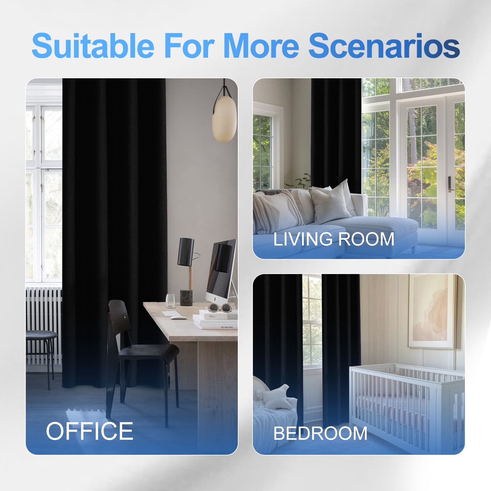 JIATER Blackout Curtains Set of 2 Panels for Bedroom Living Room 42 x 63 inch,Thermal Insulated Room Darkening Blackout Curtains with Grommet,Black