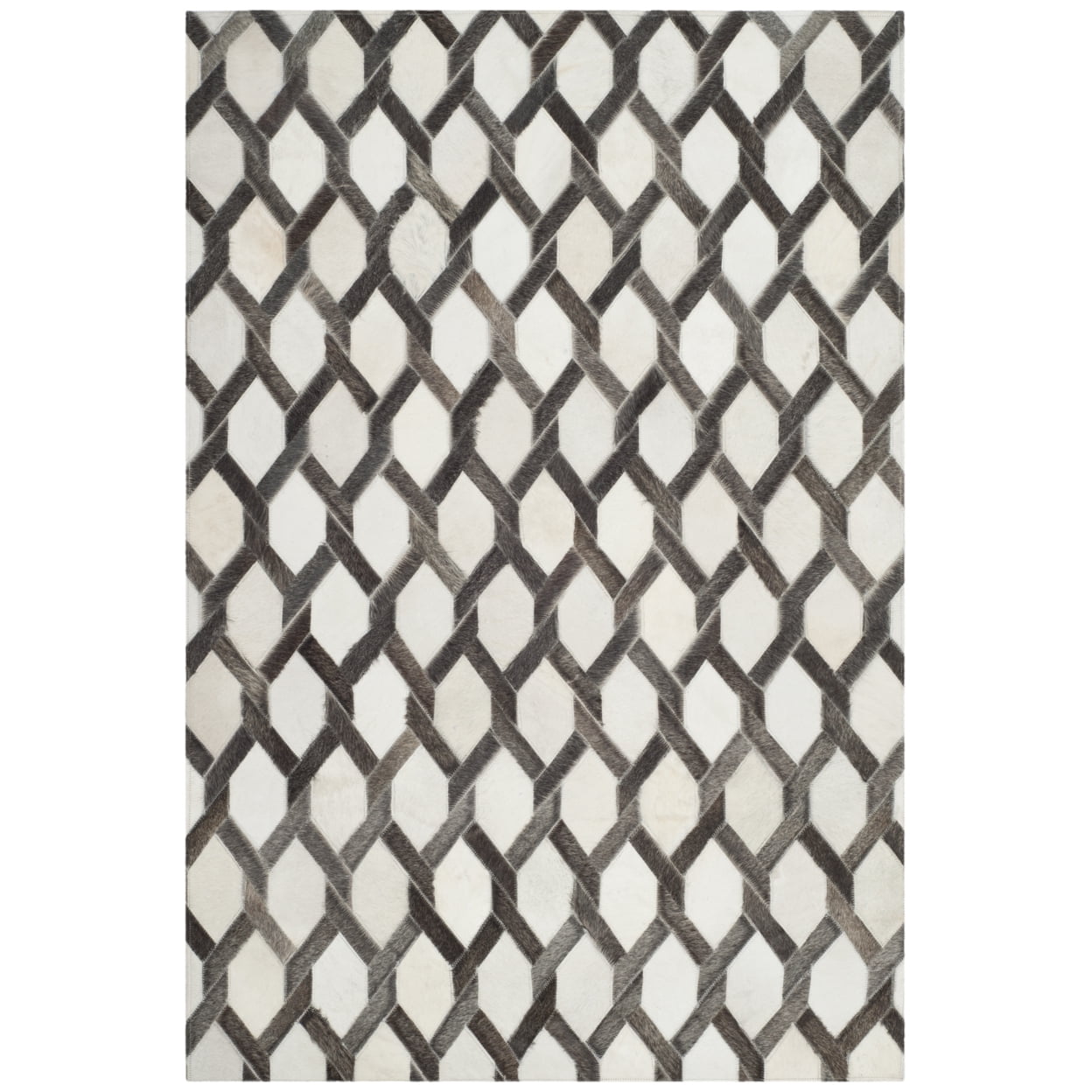 SAFAVIEH Studio Leather Merton Geometric Area Rug, Ivory/Grey, 4' x 6'
