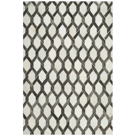 SAFAVIEH Studio Leather Merton Geometric Area Rug, Ivory/Grey, 3' x 5'