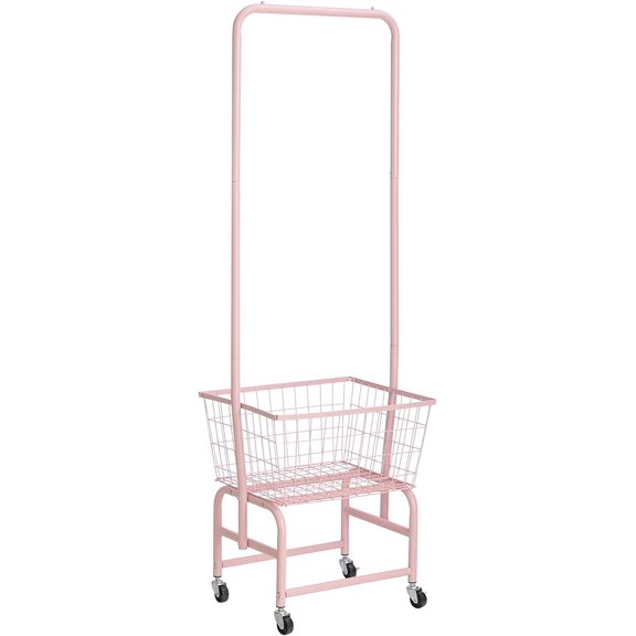 Laundry Cart with Clothes Rack, Rolling Laundry Butler with Wire Storage Rack,Pink