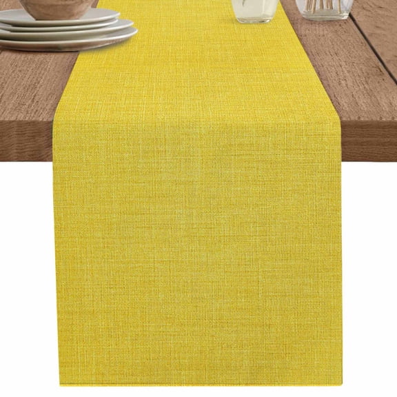 nqOlkjepod Yellow Burlap Texture Table Runner 72 Inches Long Farmhouse Dress Scarves, Farmhouse Vintage Yellow Dining Tablerunner for Coffee Table/Kitchen Island/Party Décor, 13" x 72"