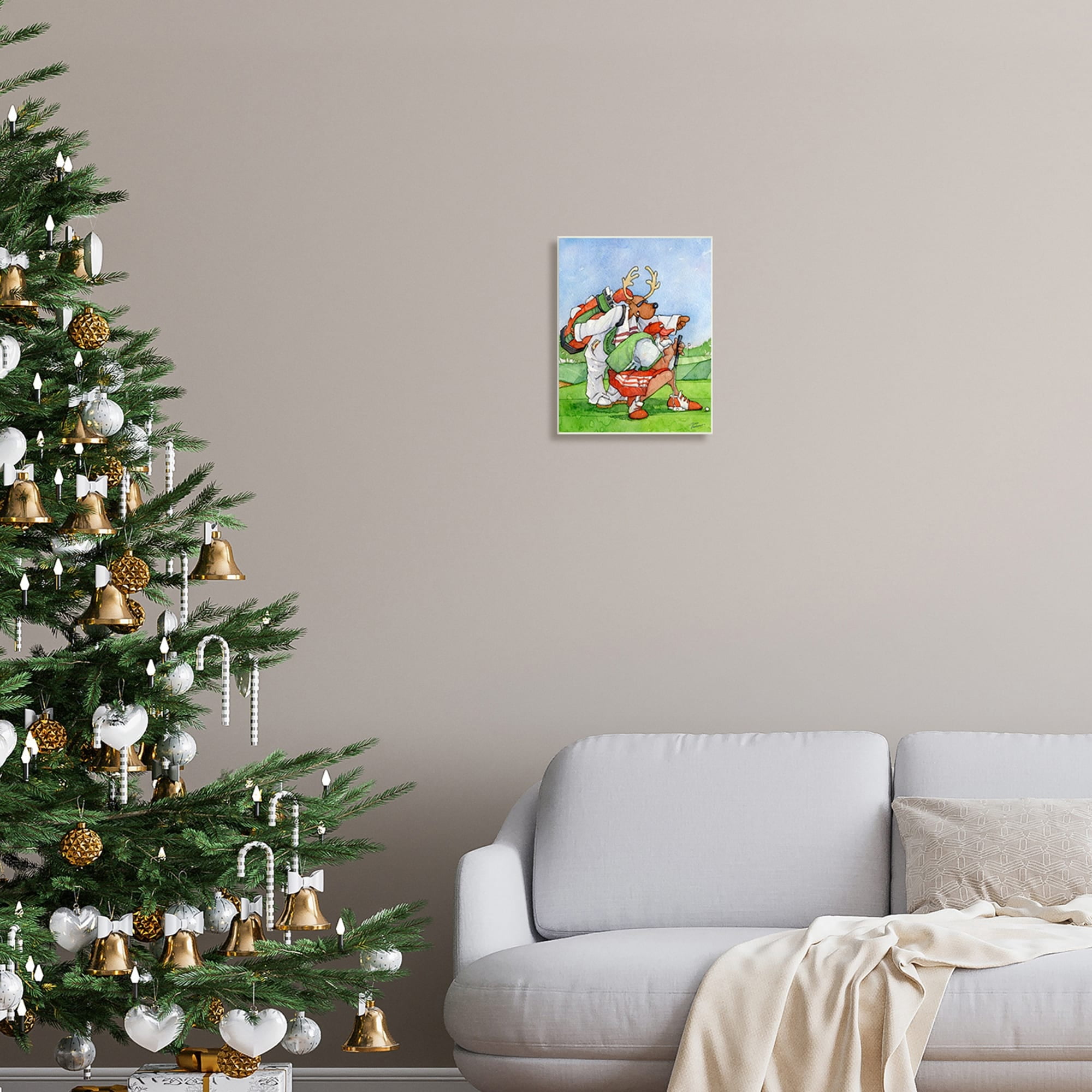 Santa Claus Off Duty Silly Reindeer Golfing Animals & Insects Painting Unframed Art Print Wall Art