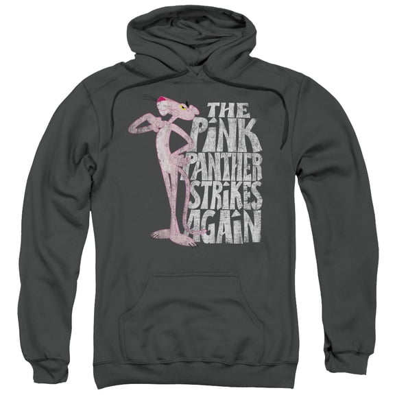 Pink Panther Strikes Again Adult Pullover Hoodie Sweatshirt Charcoal