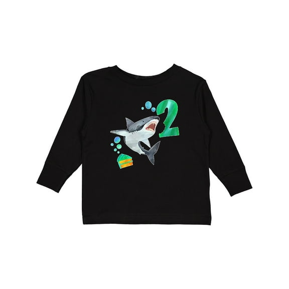 Inktastic Second Birthday Shark with Cake Boys or Girls Long Sleeve Toddler T-Shirt