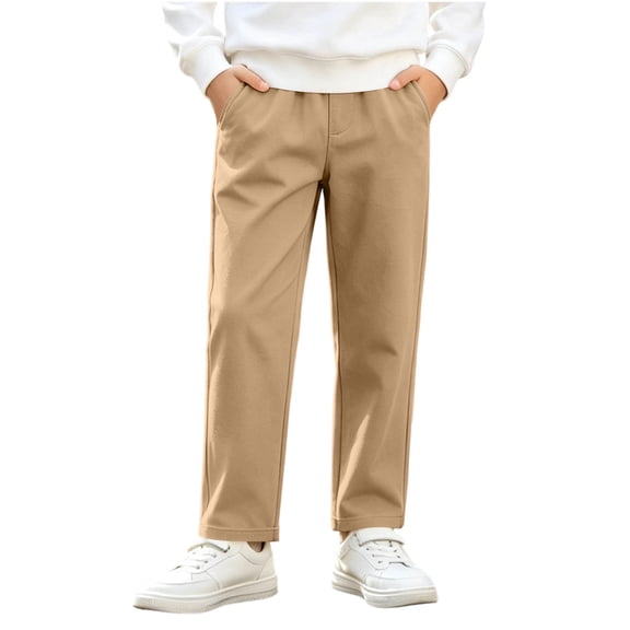 ZBSOKO Warm Pants for Kids Fleece Lined Solid Color Cotton Pant Elastic Waist Straight Leg Winter Casual Trousers teen 3-14 Years Bottoms
