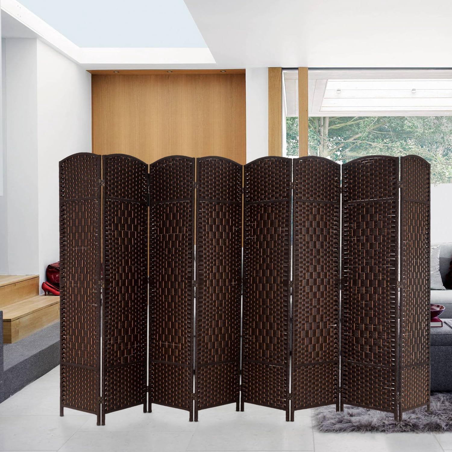 Dkelincs Room Dividers Folding Privacy Screen 8 Panel Portable Wooden Partition Screen, Brown