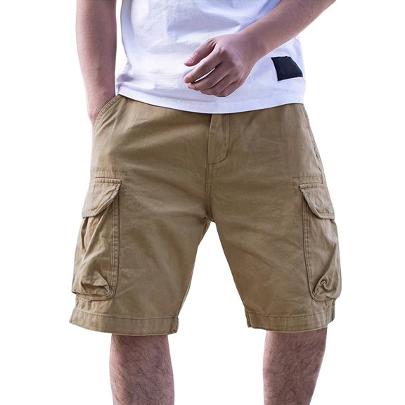 Men's Cargo Shorts with Multi-Pocket Elastic Waist Shorts Drawstring Ripstop Straight Leg Camo Cargo Shorts Casual Loose Fit Hiking Running Outdoor Joggers,Brown L