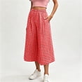 thumbnail image 5 of Costeam Womens Gingham Plaid Elastic High Waist Cropped Wide Leg Capri Pants Dual Side Inset Hand Pockets Soft Lightweight Knit Loose Fit Summer Casual Trousers, 5 of 6