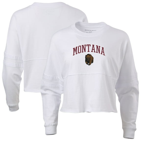 Women's White Montana Grizzlies Oversized Cropped Retro Long Sleeve T-Shirt