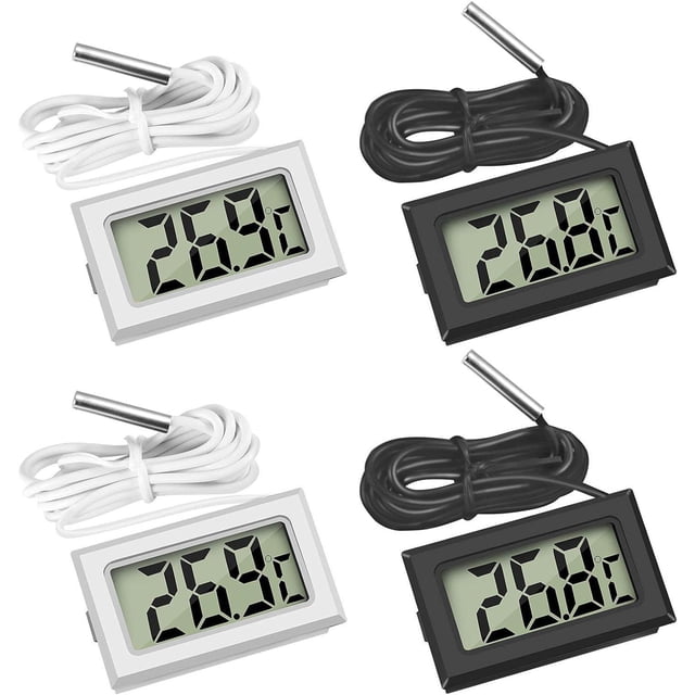 Mini LCD Digital Thermometer Temperature with Temperature Sensor Tester for Aquarium Freezer Fridge (2X Black 2X White)