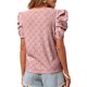 thumbnail image 4 of Top de verano para mujer, cuello redondo, manga corta con volantes, Color puro, transpirable, camisa informal para mujer, para fiesta, oficina, viajes, Rosa M, 4 of 6