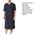 thumbnail image 7 of zeranth Men V-neck Short Sleeve Casual Nightgown Patch Pocket Solid Color Mid-calf Length Sleep Robe Leisure Nightdress Home Wear, 7 of 7