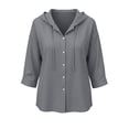 thumbnail image 6 of Enjoytime Womens Tops Solid Hooded 3/4 Sleeve Button Down Shirt Summer Casual Linen Plus Size Clothing 2026, 6 of 6