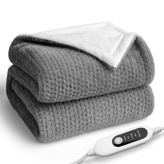 Heated Blanket Electric Blanket,Cozy Faux Rabbit Fur & Soft Flannel Warm Heater Throw Blanket with 5 Fast Heating Levels &10Hours Auto-Off Over-Heat