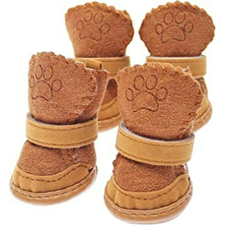 4PCS Puppy Snow Boots Shoes for Small Pets Chihuahua Winter Boots Dog Paw Protectors Puppy Walking Snow Boots for Small Medium Pets Fleece Paw Protector