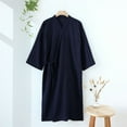 thumbnail image 2 of PMVFHDE Men's Japanese Kimono Nightdress Lightweight Breathable Yukata Bathrobe Mens Pajamas Summer Sauna Gown Sleepwear Navy，L, 2 of 5