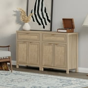 SICOTAS 30 Sideboards Buffets Cabinets with Drawer Set of 2, Boho Rattan Kitchen Storage Cabinets with Adjustable Shelves, Coffee Bar Station in Light Oak
