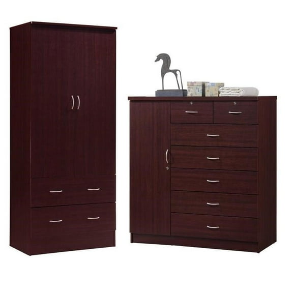 Home Square 2 Piece Bedroom Set with 2 Door Armoire and 7 Drawer Chest